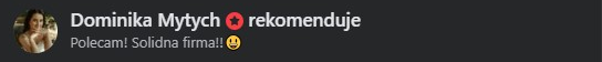 Zrzut ekranu opinii z serwisu Facebook: Dominika Mytych