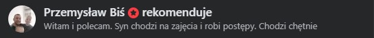 Zrzut ekranu opinii z serwisu Facebook: Przemysław Biś