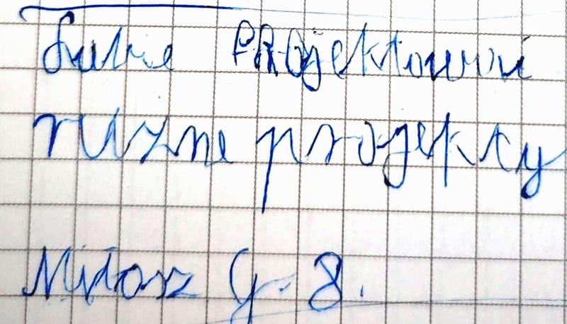 Ręcznie pisana karteczka z opinią o zajęciach, podpis: Miłosz G. 8.