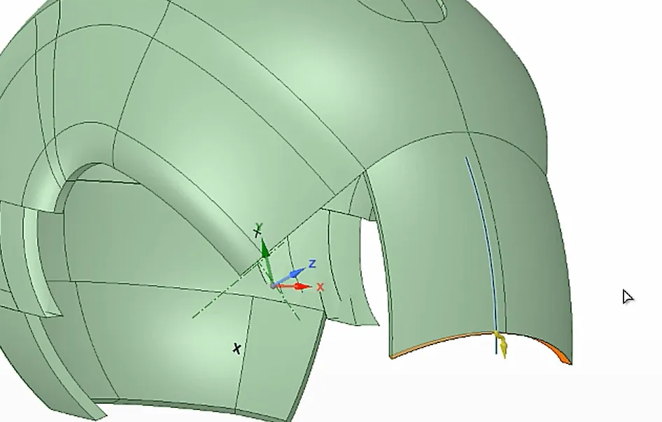 Teilweise aufgebaute Helmschale aus gezogenen Flächen