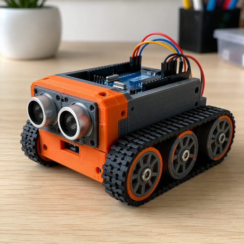 Wizualizacja: wydrukowany robot SMARS na biurku