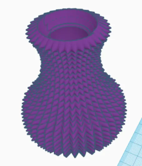 Model of a purple vase with a ribbed surface in Tinkercad